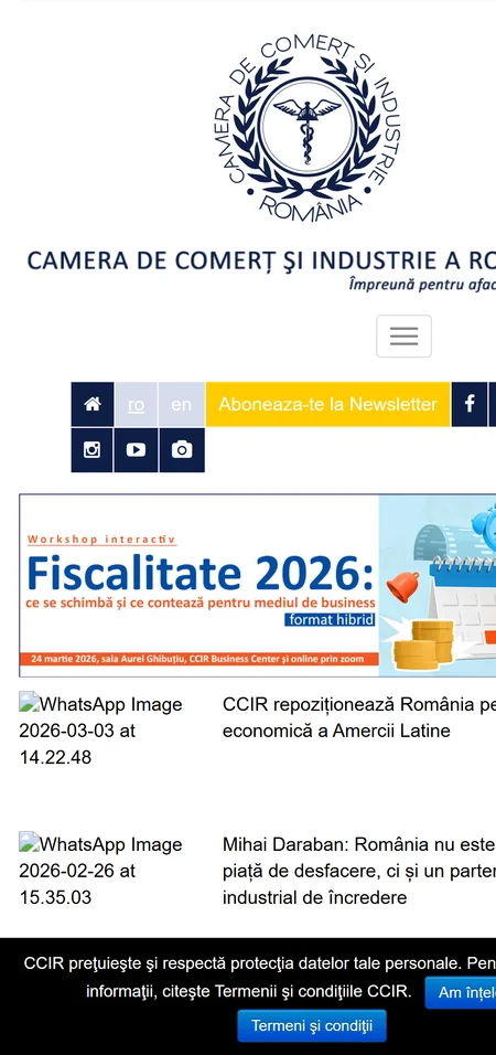 The old ccir.ro on a phone: a large logo, a hamburger menu, a banner and lists of releases whose thumbnails the archive did not save