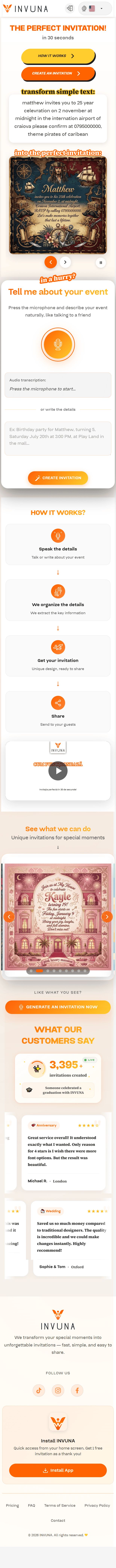Invuna — Our AI-Powered Event Invitation Platform — full website — mobile