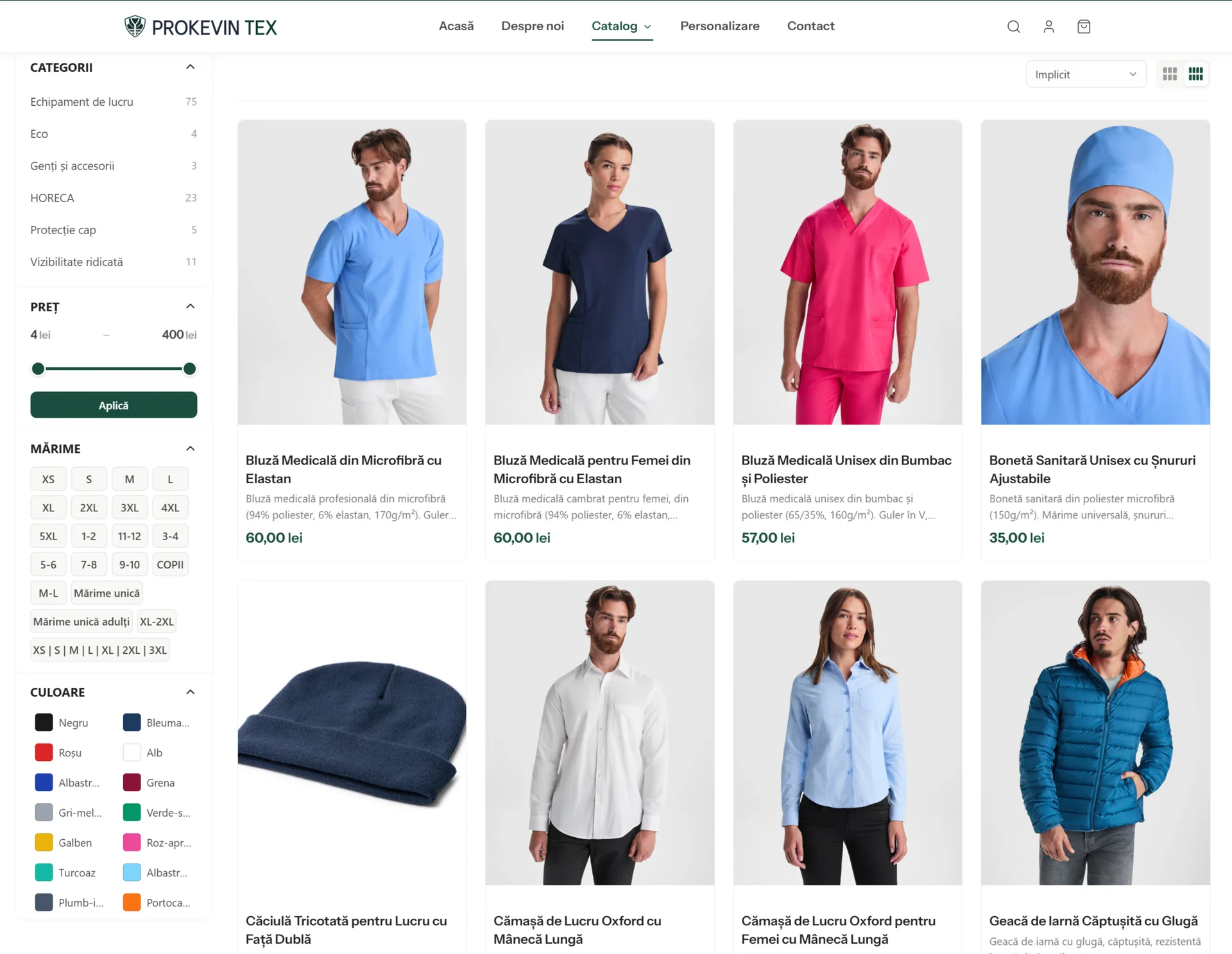 Catalog filtering with color swatches and price slider