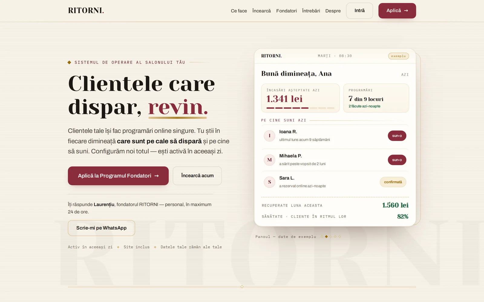RITORNI — sistemul de operare al unui salon, în trei piețe — copertă